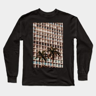 Building Pattern with Palm Trees - Aesthetic Long Sleeve T-Shirt